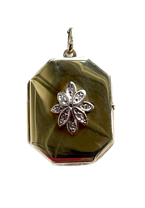 Medaillon zum Aufklappen mit Brillanten in Form einer Blüte auf dem Deckel
